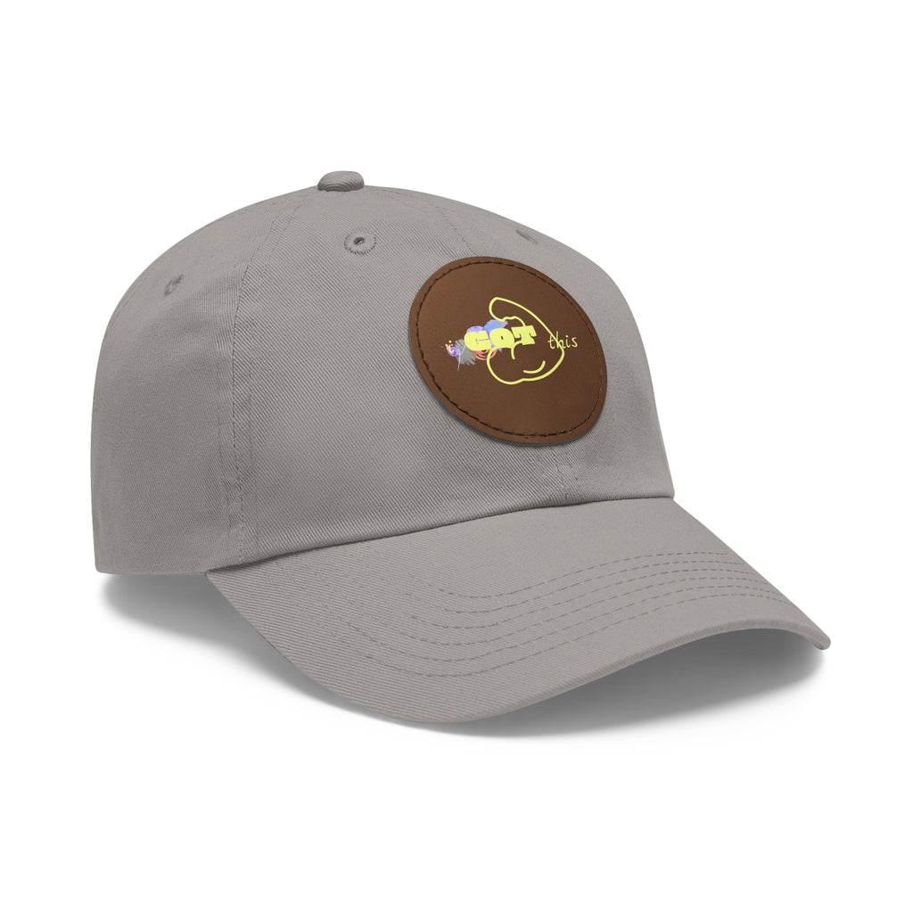 White Dad Hat with Round Leather Patch - Blue Abstract Fish Design