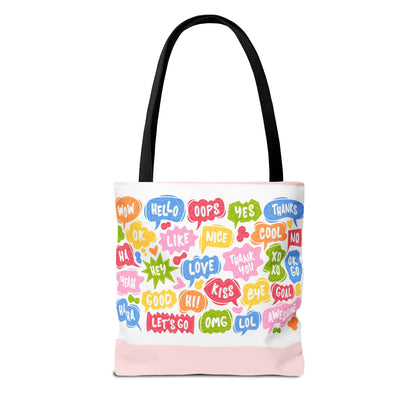 Speech Bubble Pattern Tote Bag — Colorful Cute Chat Word Art Tote