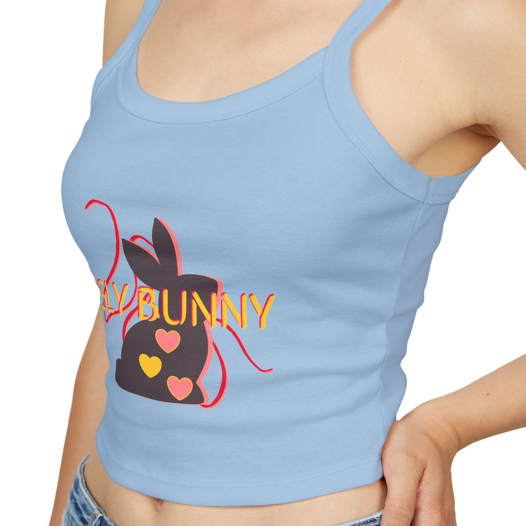 Sly Bunny Crop Tank Top – Cute Heart Bunny Graphic Spaghetti Strap