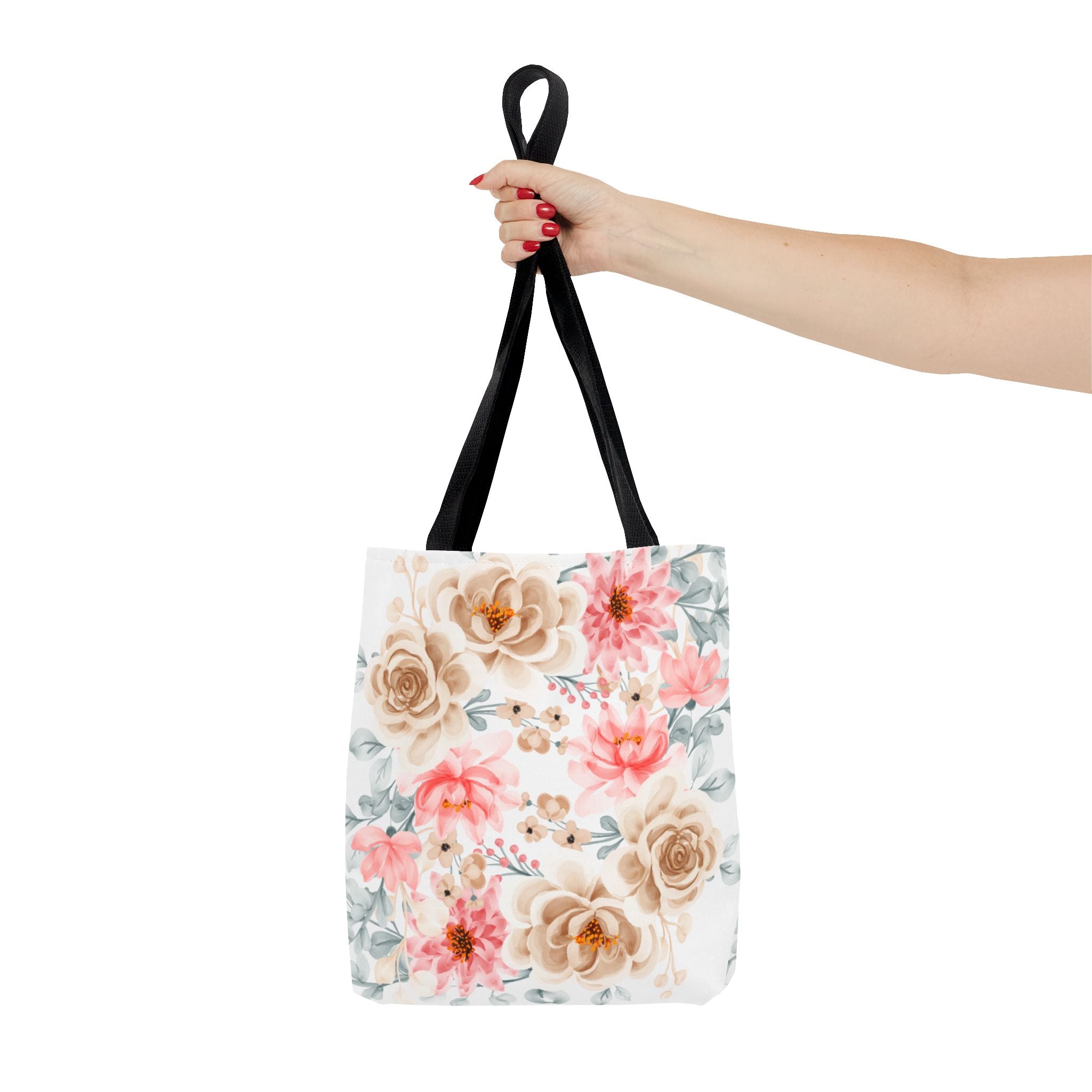 Floral Watercolor Tote Bag — Pink & Beige Garden Roses All-Over Print