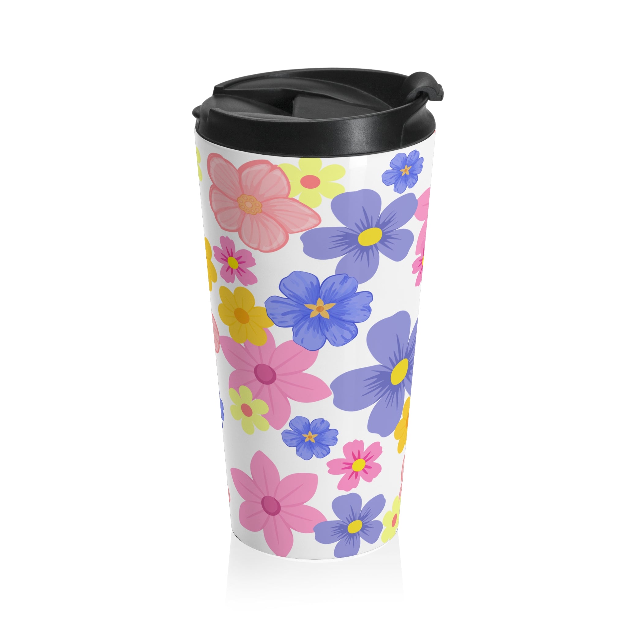Floral Bliss Stainless Steel Travel Mug – Pink & Yellow Bloom Insulated Tumbler