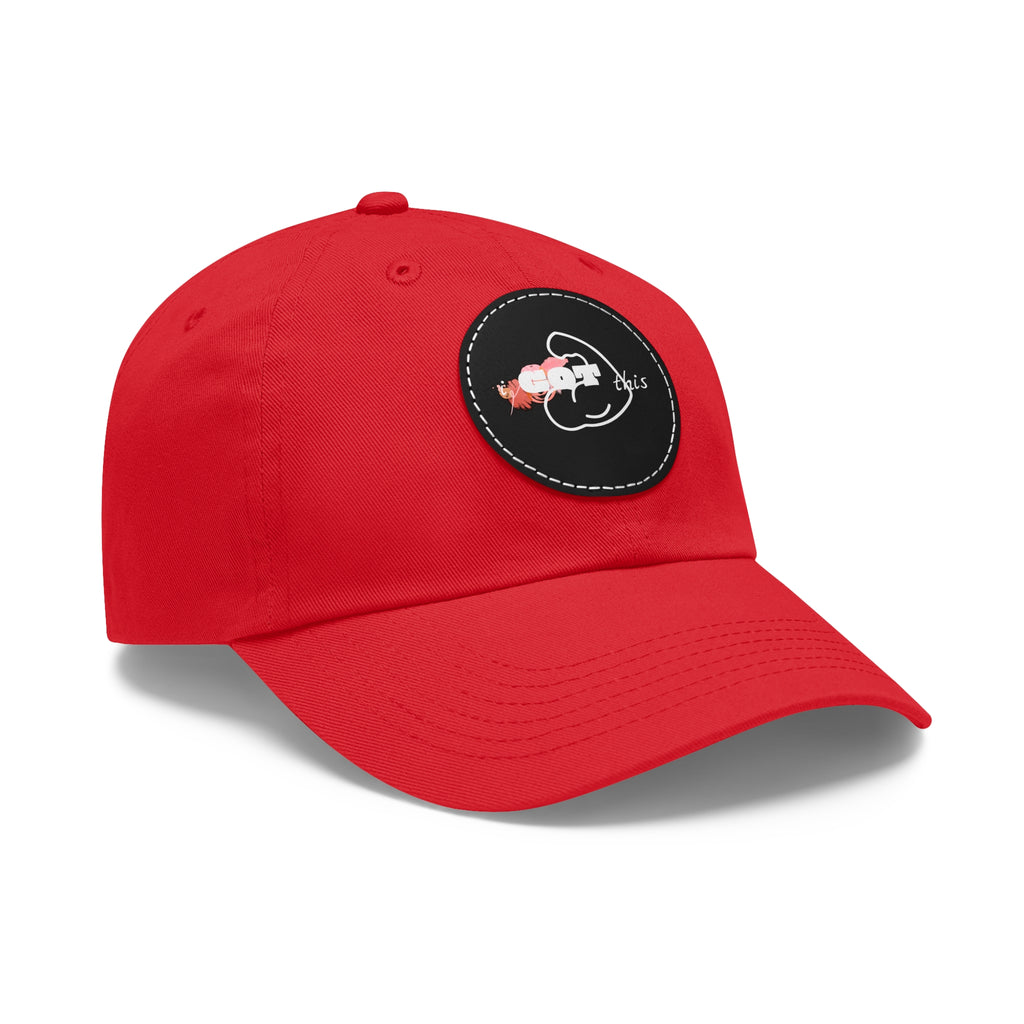 White Dad Hat with Round Leather Patch - Blue Abstract Fish Design