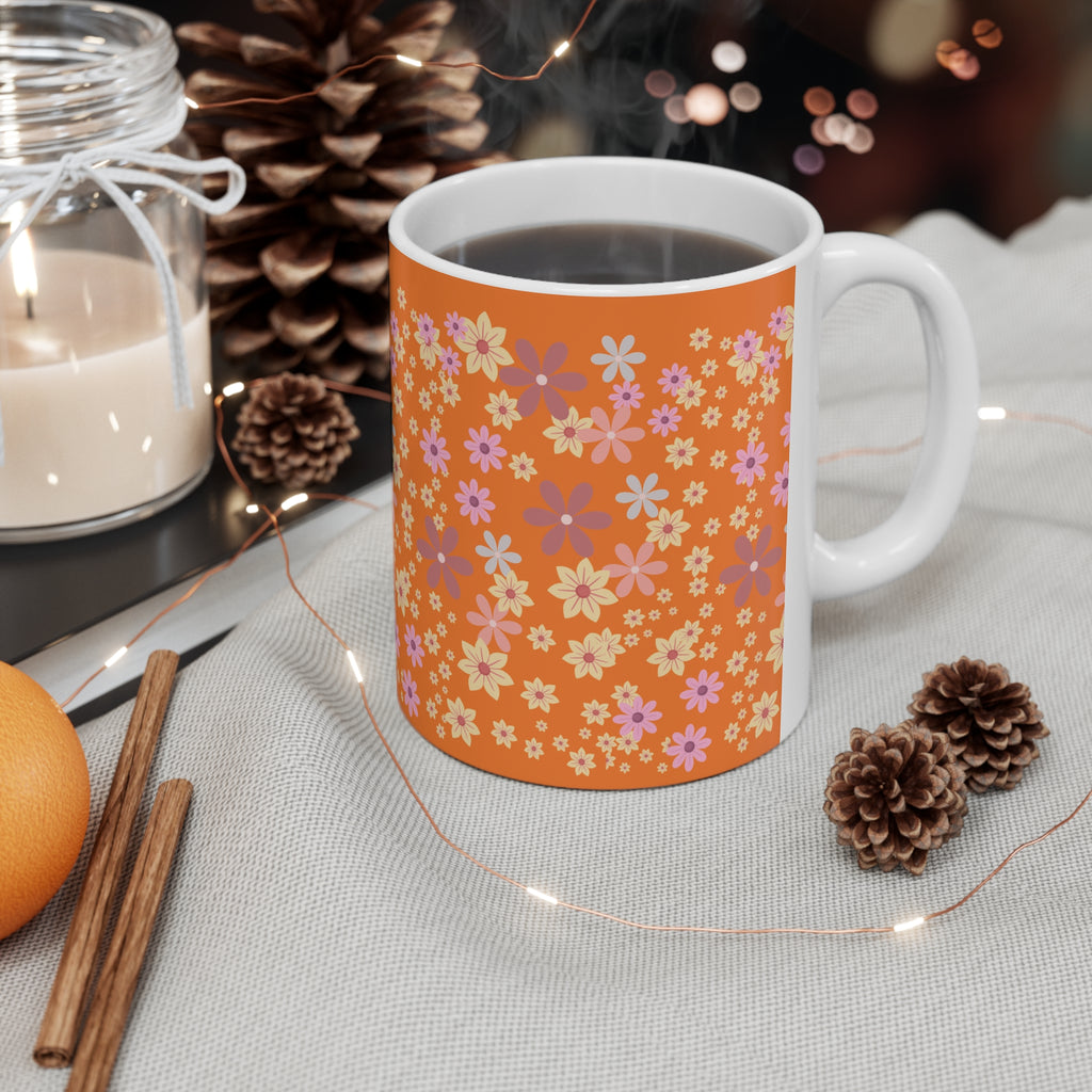 Orange Retro Floral Coffee Mug — 11oz & 15oz Ceramic