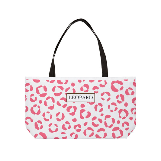 Pink Leopard Print Weekender Tote Bag — "LEOPARD" Pattern Travel Beach Bag