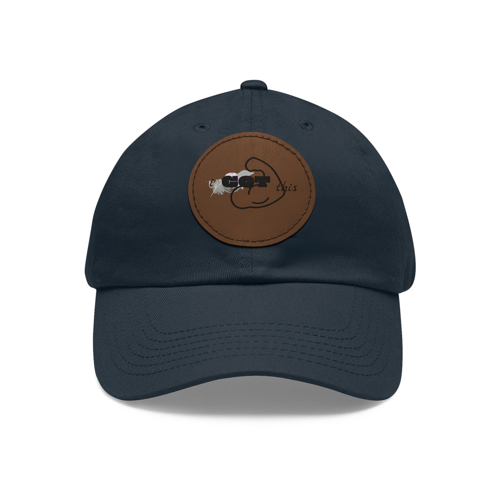 White Dad Hat with Round Leather Patch - Blue Abstract Fish Design
