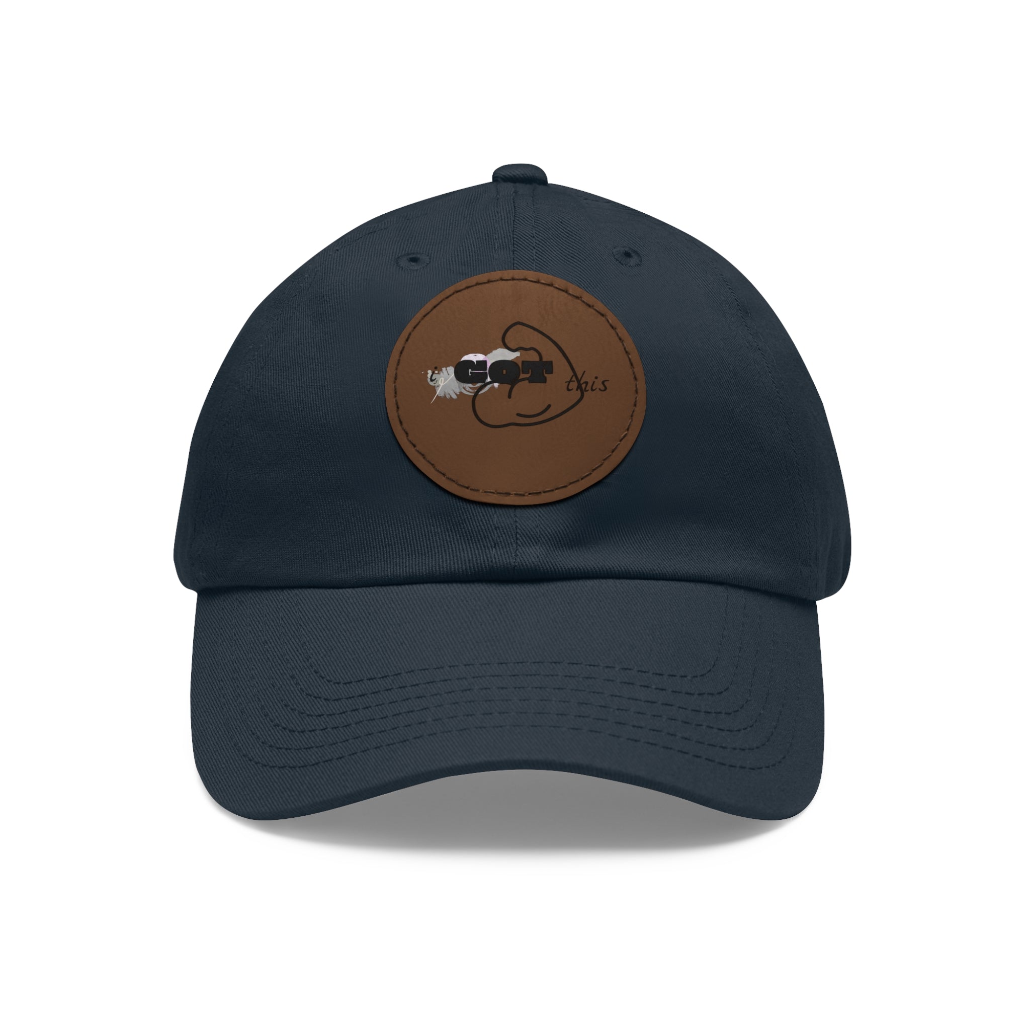 White Dad Hat with Round Leather Patch - Blue Abstract Fish Design