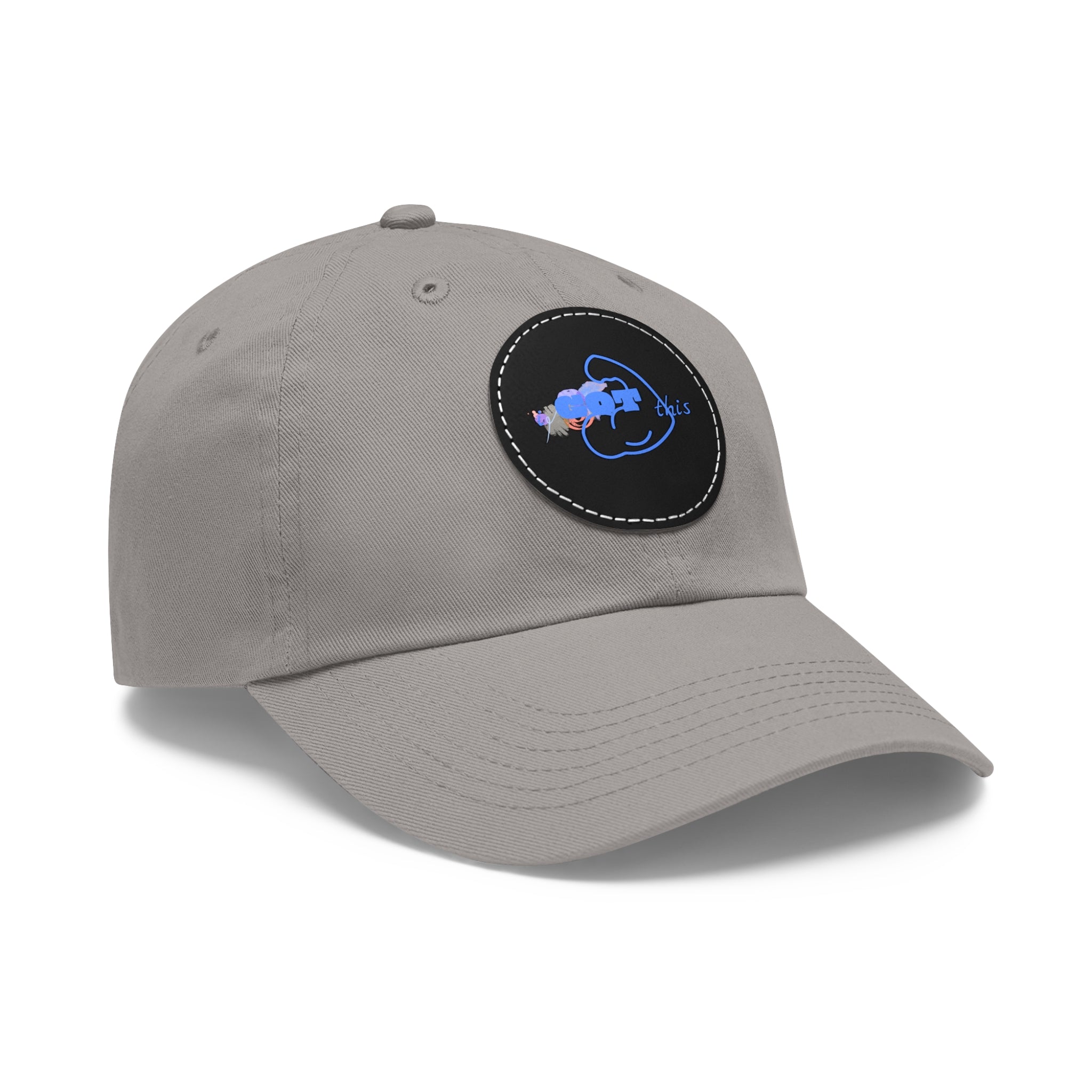 White Dad Hat with Round Leather Patch - Blue Abstract Fish Design