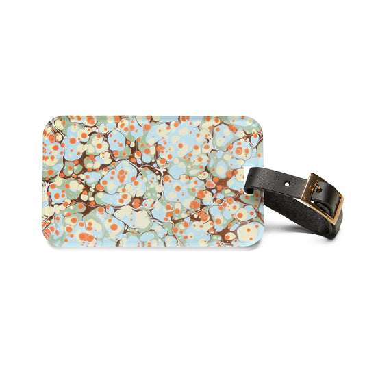 Marbled Floral Luggage Tag – Pastel Blue & Coral Travel ID
