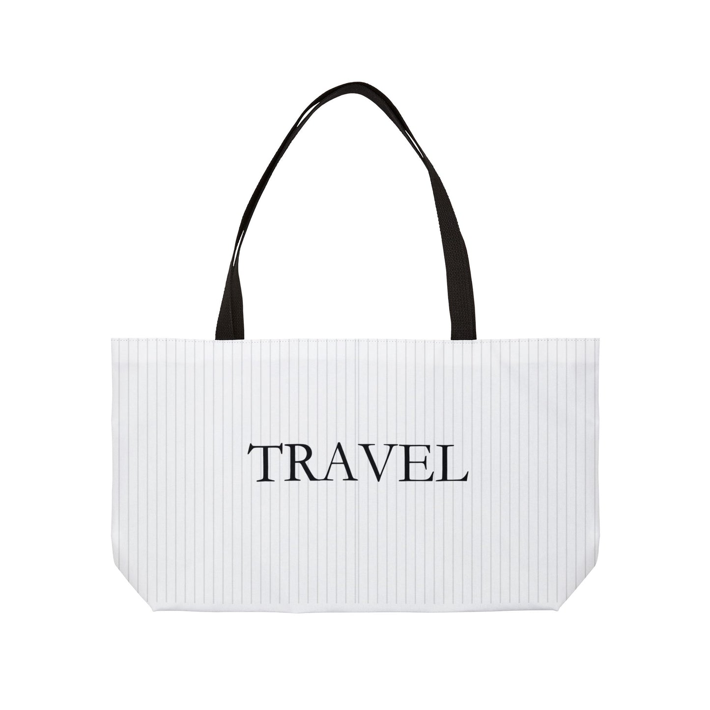 Travel Weekender Tote Bag — Striped Carryall with "TRAVEL" Script
