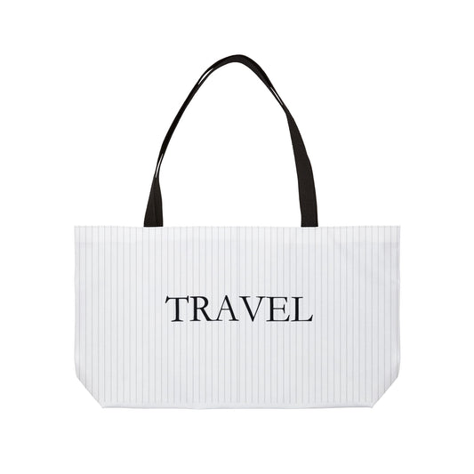 Travel Weekender Tote Bag — Striped Carryall with "TRAVEL" Script