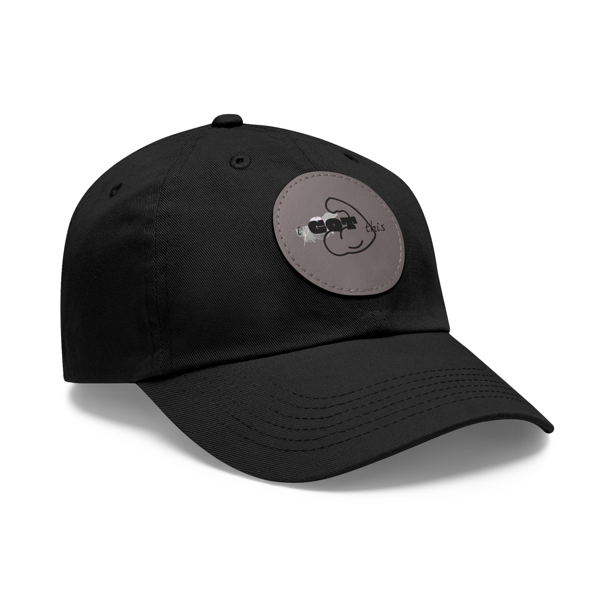 White Dad Hat with Round Leather Patch - Blue Abstract Fish Design