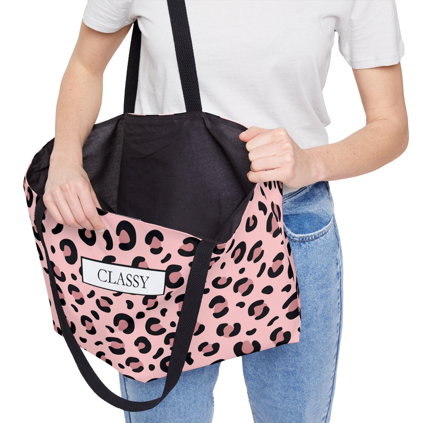Classy Pink Leopard Weekender Tote Bag — Stylish Animal Print Travel Tote