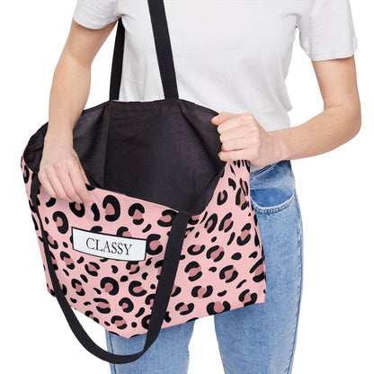 Classy Pink Leopard Weekender Tote Bag — Stylish Animal Print Travel Tote