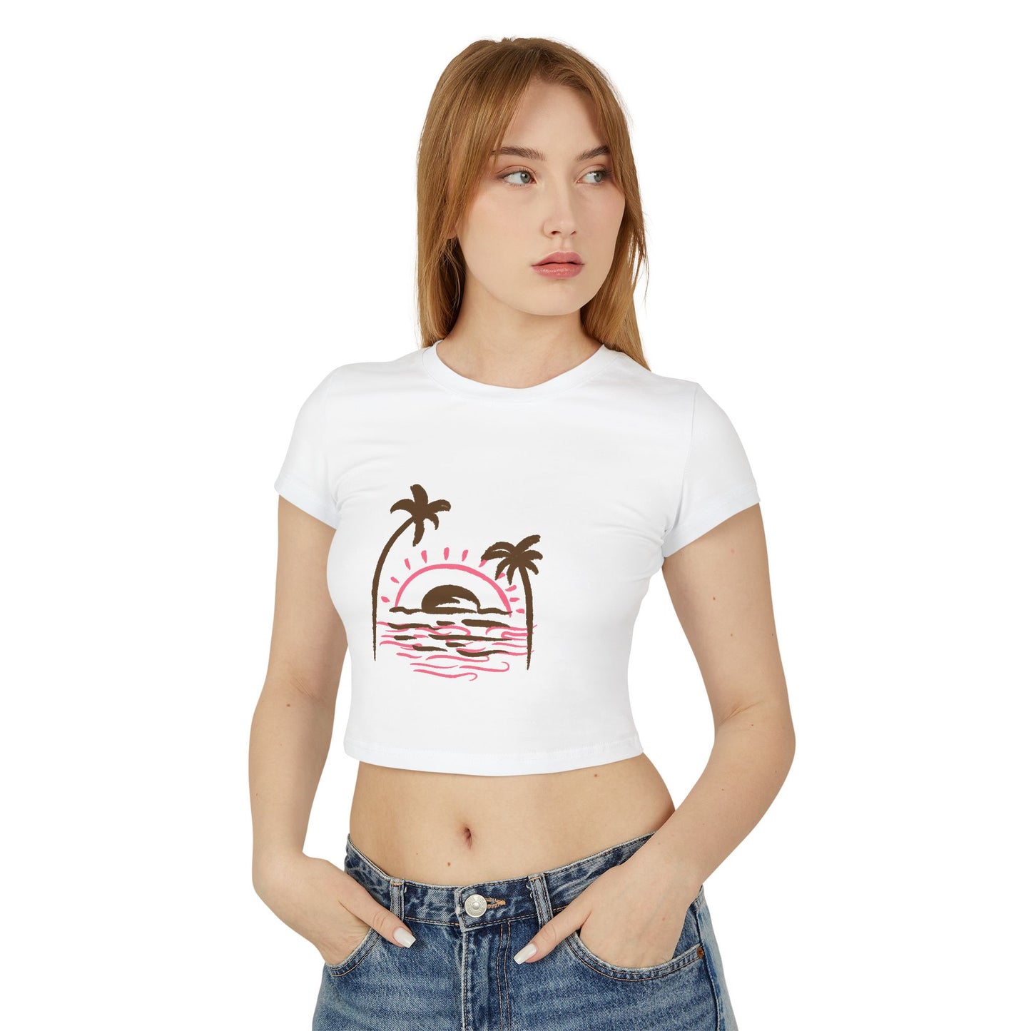 Sunset Palm Crop Tee — Women's Tropical Beach Graphic