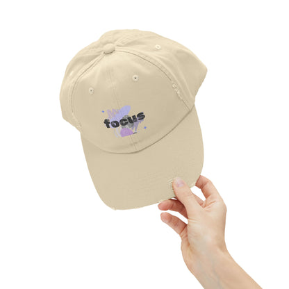 Focus Distressed Cap — Retro Pastel Graphic Baseball Hat
