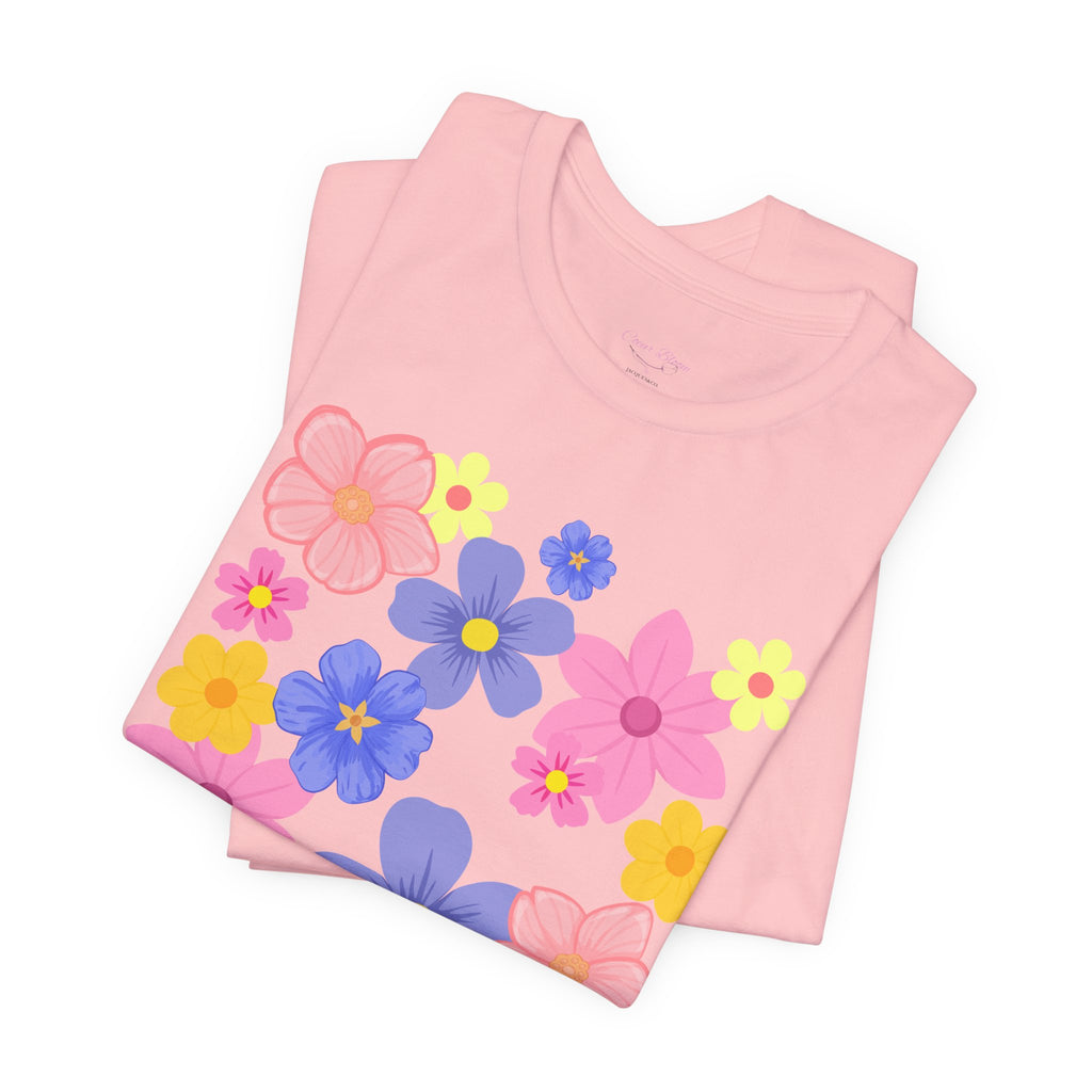 Floral Bouquet Graphic Tee — Pink & Purple Flower Pattern T-Shirt