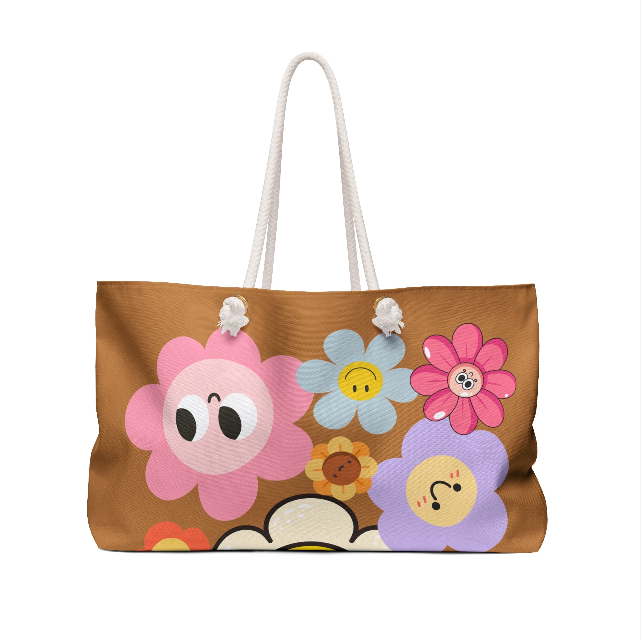 Smiling Flower Weekender Bag — Cute Retro Floral Travel Tote