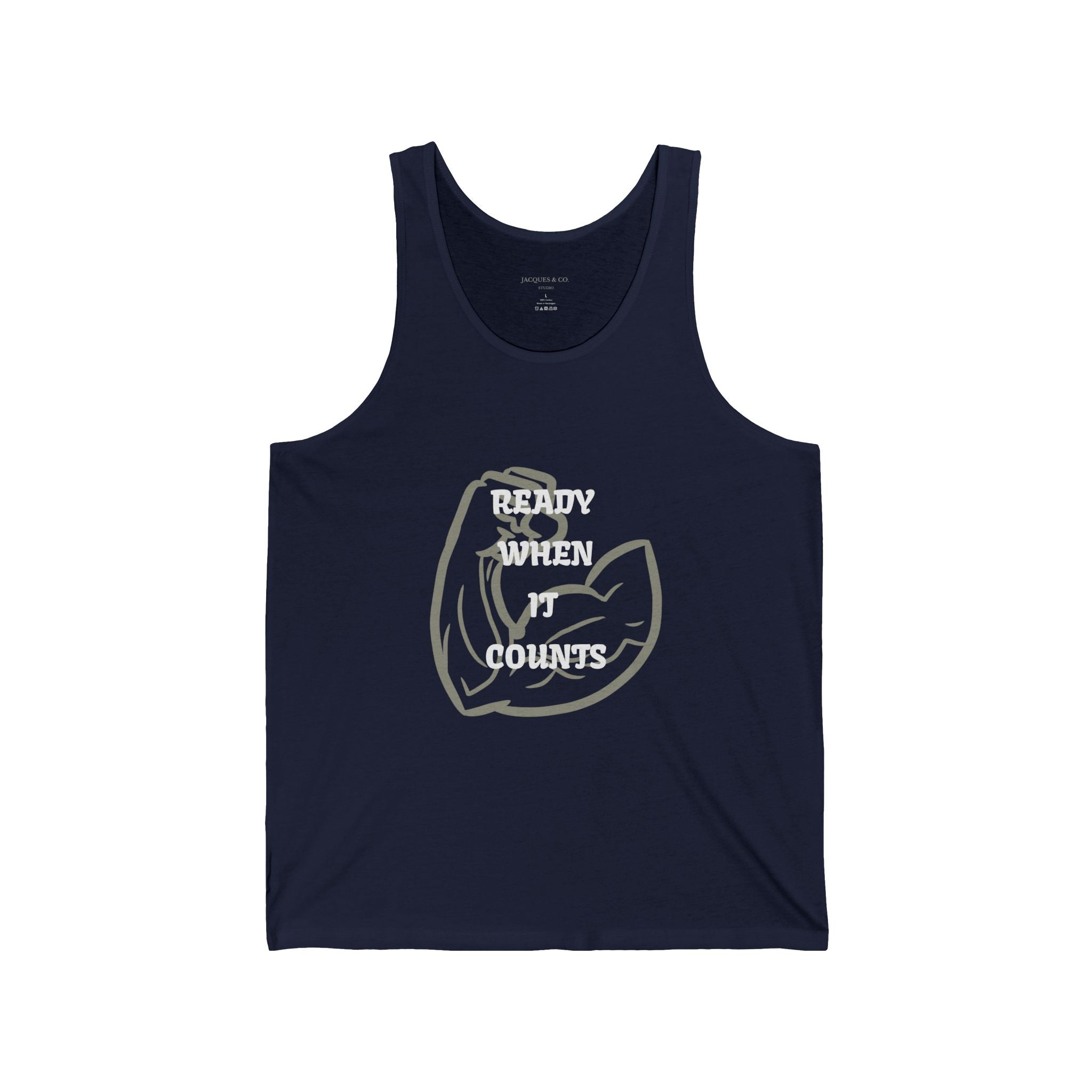 Fitness Tank Top — "Ready When It Counts" Muscle Arm Graphic
