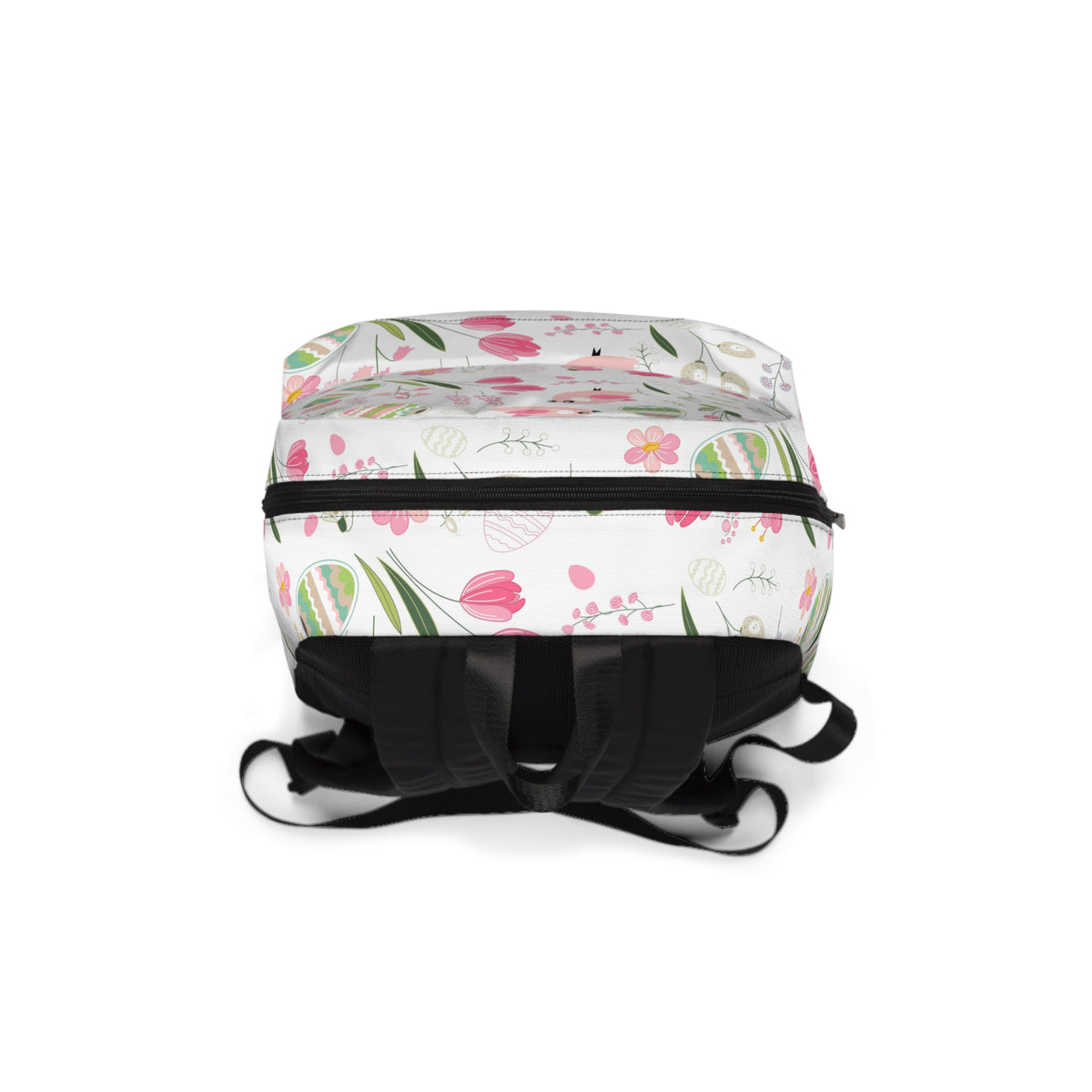 Spring Floral Bird Backpack — Cute Pink Tulip & Easter Egg Pattern