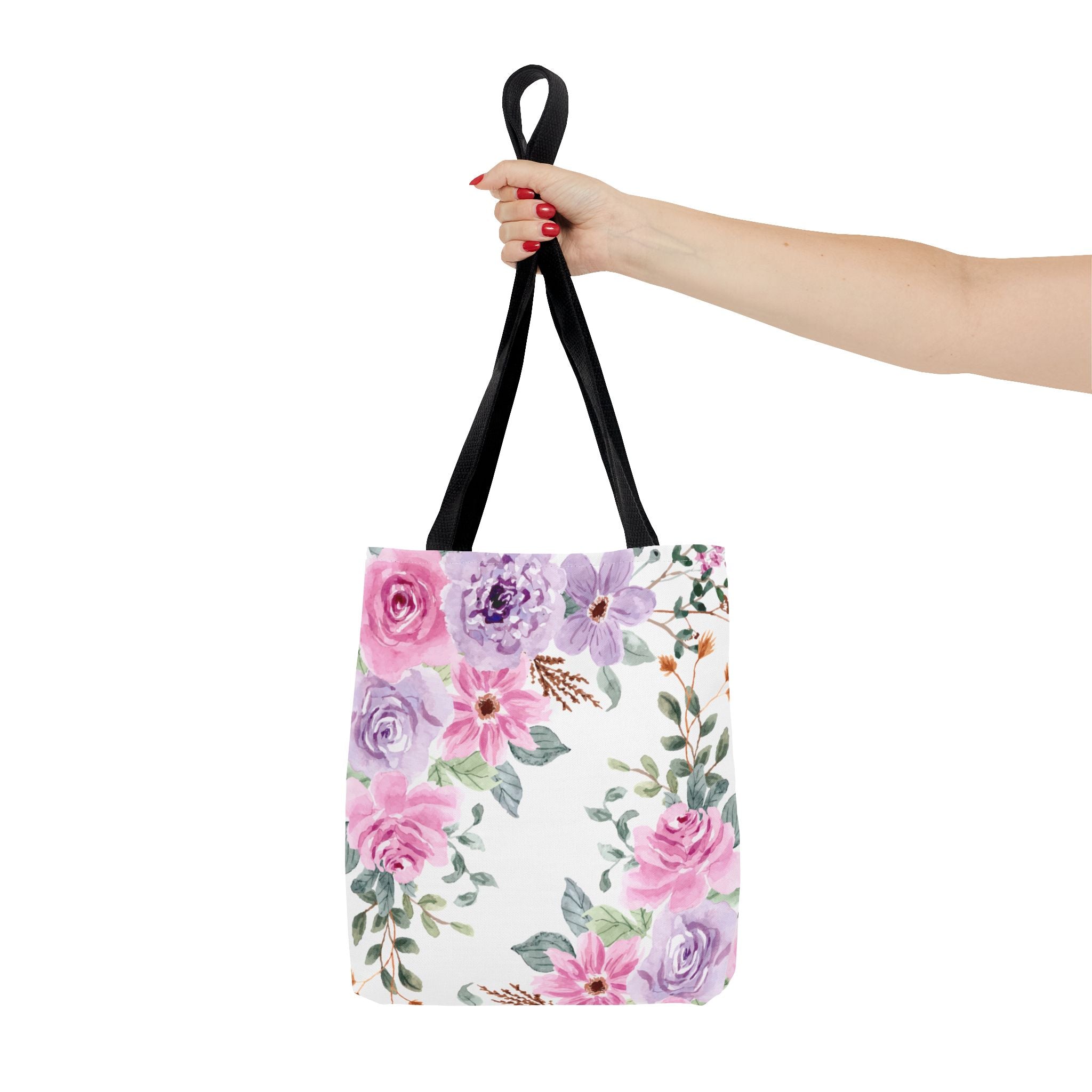 Floral Watercolor Tote Bag — Pink & Lavender Roses All-Over Print