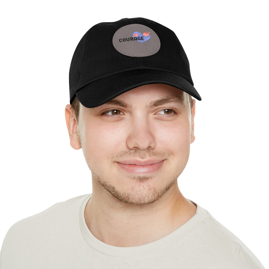 Courage Leather Patch Dad Hat — Inspirational Embroidered Whale Design