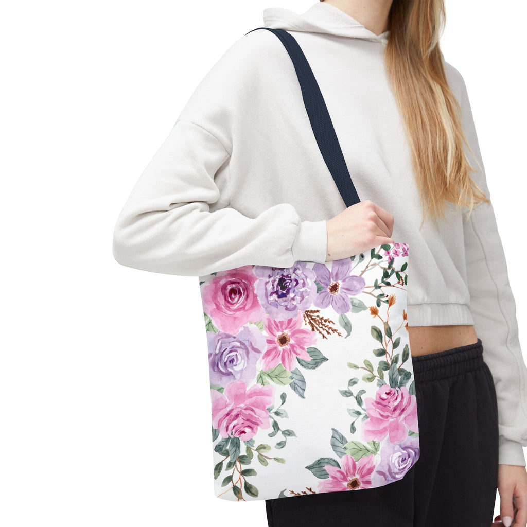 Floral Watercolor Tote Bag — Pink & Lavender Roses All-Over Print