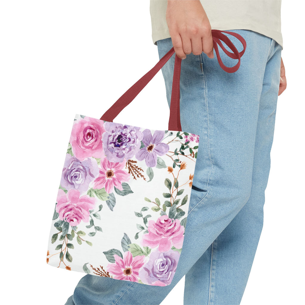 Floral Watercolor Tote Bag — Pink & Lavender Roses All-Over Print