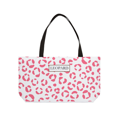 Pink Leopard Print Weekender Tote Bag — "LEOPARD" Pattern Travel Beach Bag