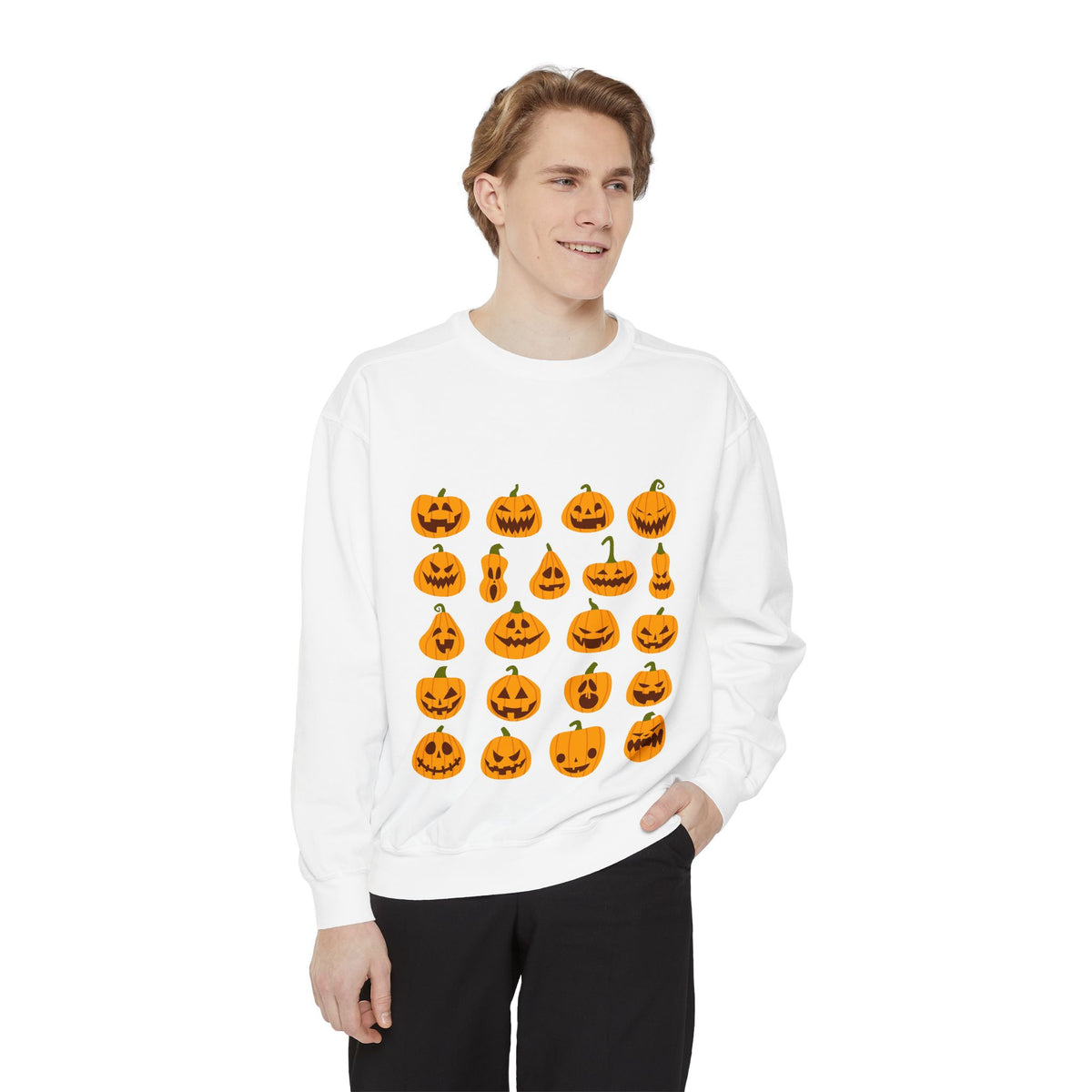 Halloween Pumpkin Sweatshirt — Cute Jack-O'-Lantern & Spooky Zombie Back Print