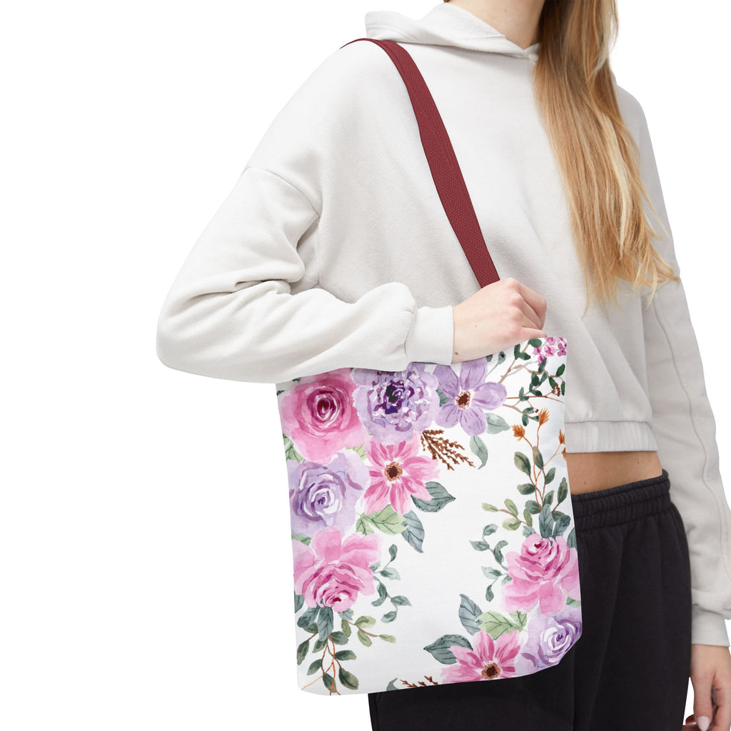 Floral Watercolor Tote Bag — Pink & Lavender Roses All-Over Print