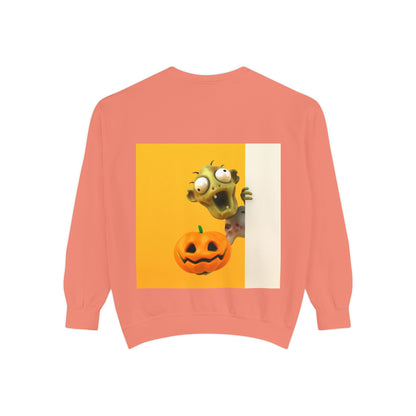 Halloween Pumpkin Sweatshirt — Cute Jack-O'-Lantern & Spooky Zombie Back Print