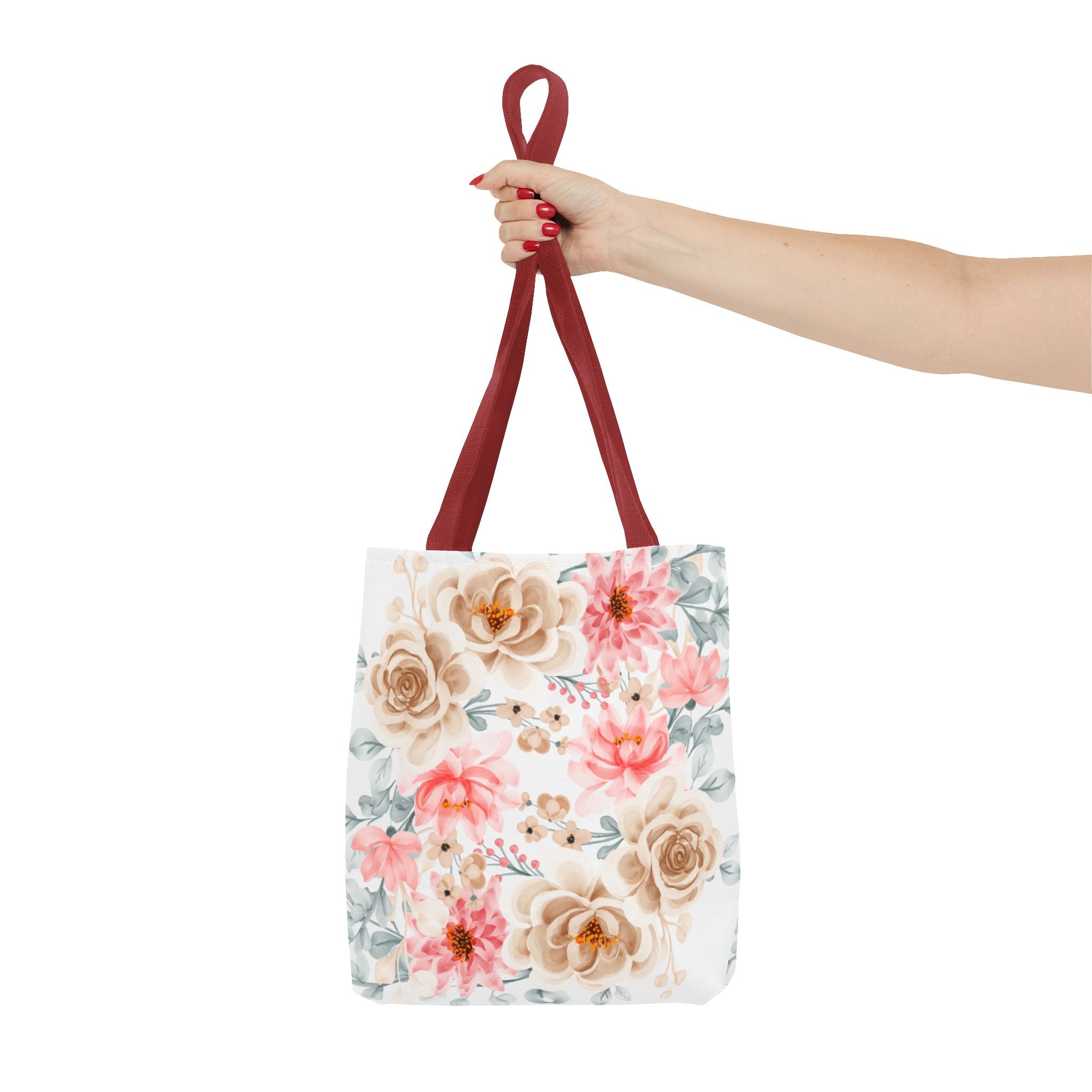 Floral Watercolor Tote Bag — Pink & Beige Garden Roses All-Over Print