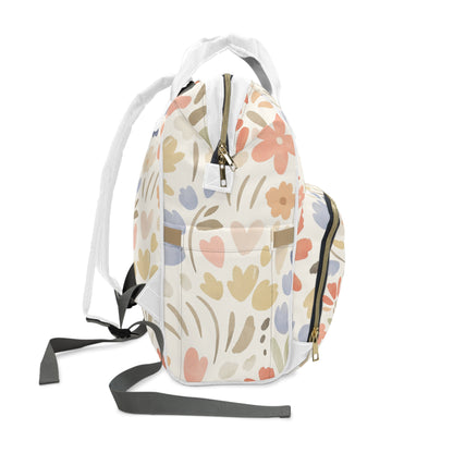 Floral Multifunctional Diaper Backpack — Pastel Garden Baby Bag with Changing Mat