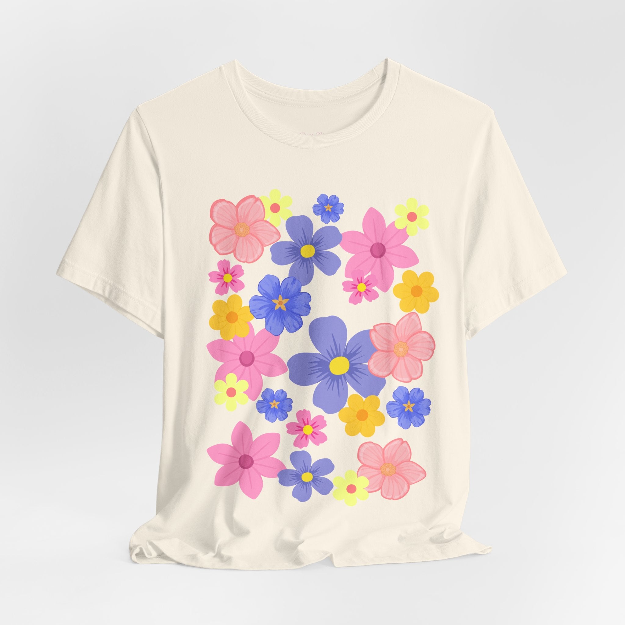 Floral Bouquet Graphic Tee — Pink & Purple Flower Pattern T-Shirt