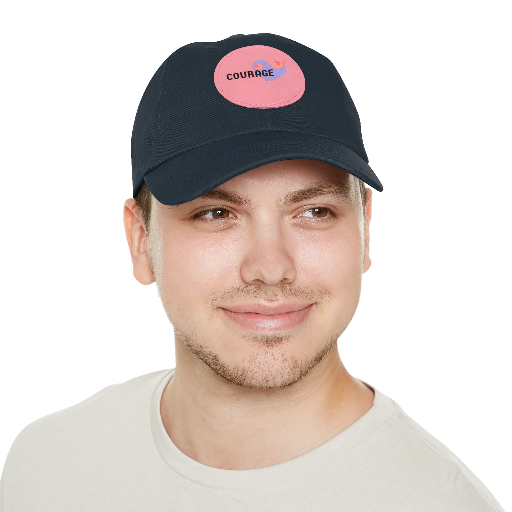 Courage Leather Patch Dad Hat — Inspirational Embroidered Whale Design