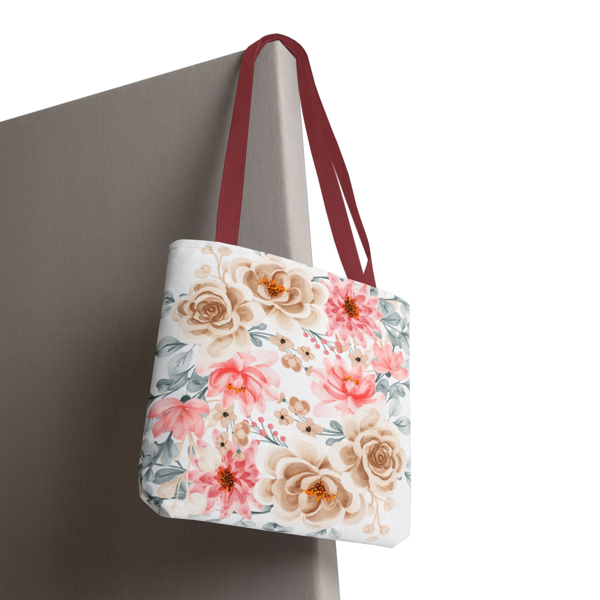 Floral Watercolor Tote Bag — Pink & Beige Garden Roses All-Over Print
