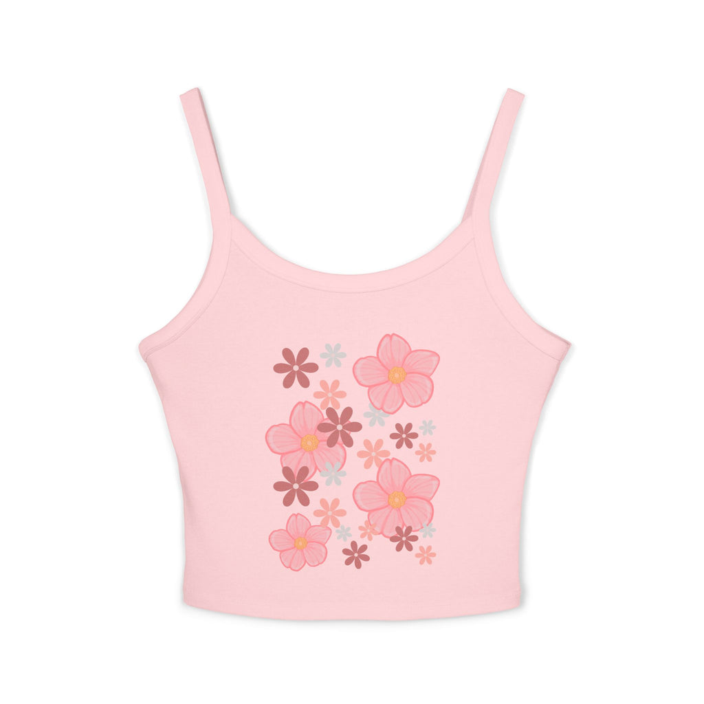 Floral Bloom Spaghetti Strap Tank — Pink Retro Flower Graphic