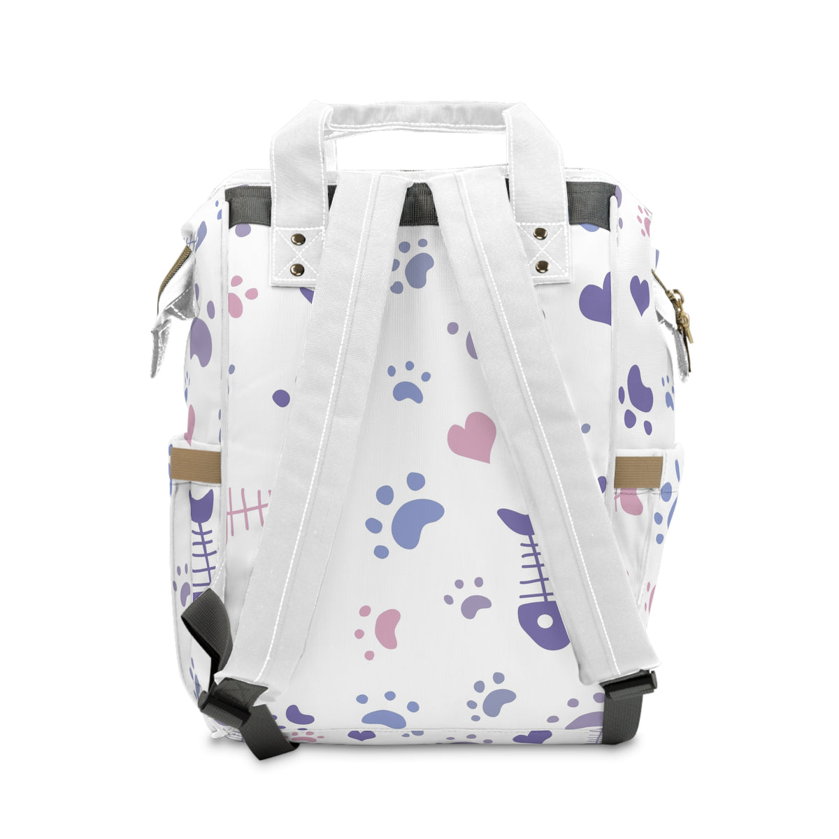Diaper Backpack – Cute Paw & Fishbone Print Multifunctional Nappy Bag for New Parents