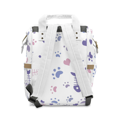 Diaper Backpack – Cute Paw & Fishbone Print Multifunctional Nappy Bag for New Parents