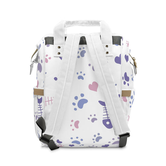 Diaper Backpack – Cute Paw & Fishbone Print Multifunctional Nappy Bag for New Parents