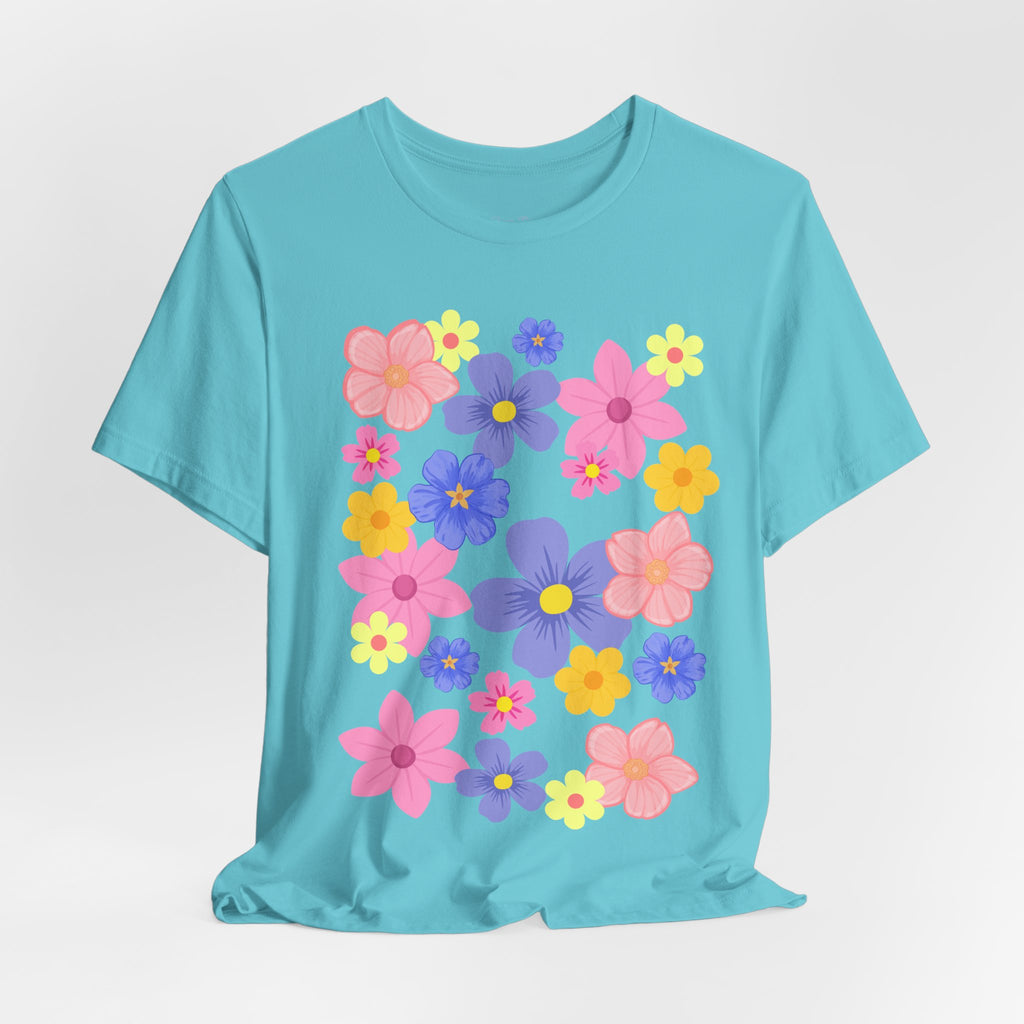 Floral Bouquet Graphic Tee — Pink & Purple Flower Pattern T-Shirt