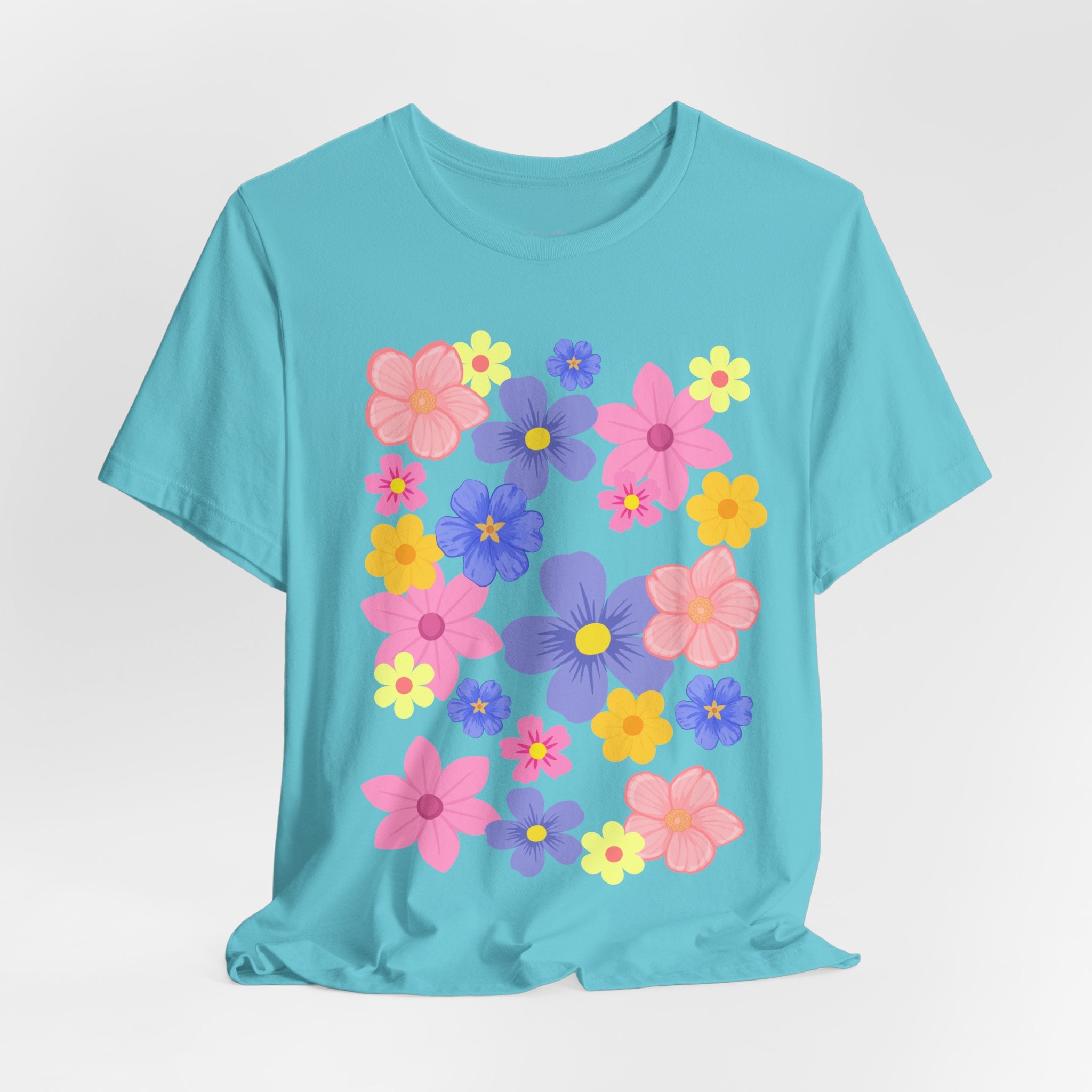 Floral Bouquet Graphic Tee — Pink & Purple Flower Pattern T-Shirt