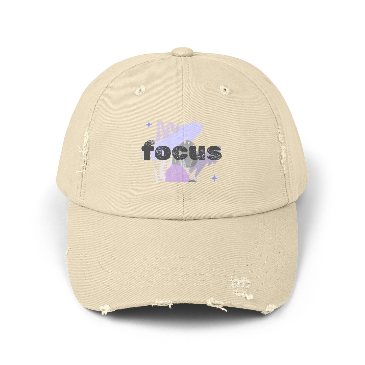 Focus Distressed Cap — Retro Pastel Graphic Baseball Hat