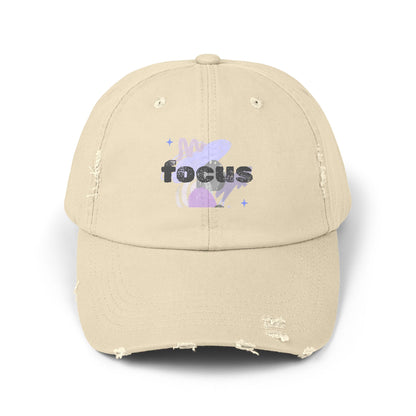 Focus Distressed Cap — Retro Pastel Graphic Baseball Hat