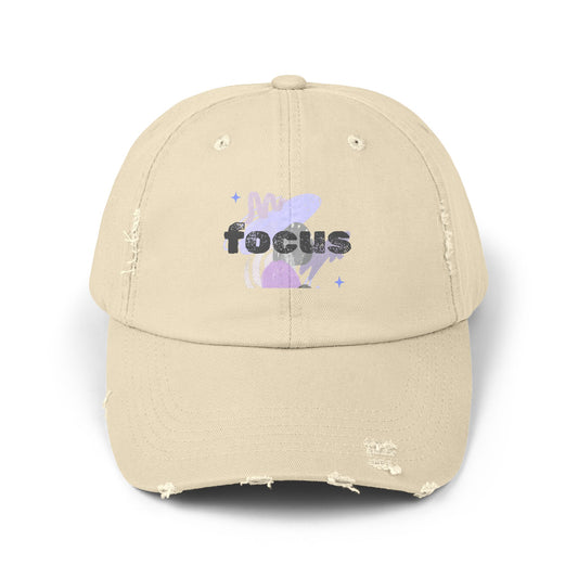 Focus Distressed Cap — Retro Pastel Graphic Baseball Hat