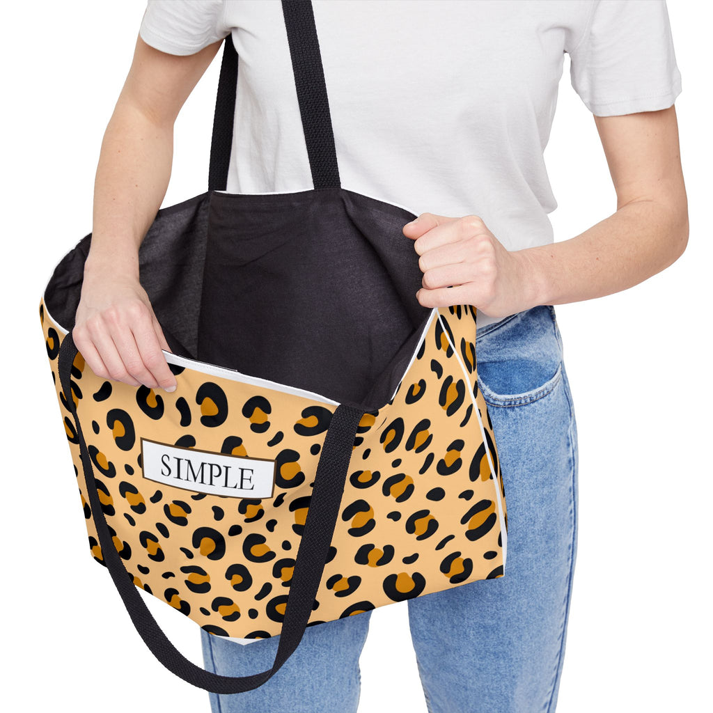 Leopard Print Weekender Tote Bag — "SIMPLE" Label Travel Beach Bag