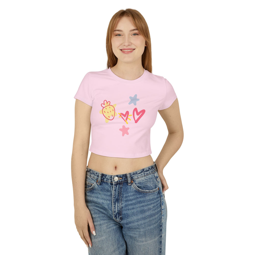 Cute Doodle Hearts & Pineapple Crop Tee — Women's Baby Tee