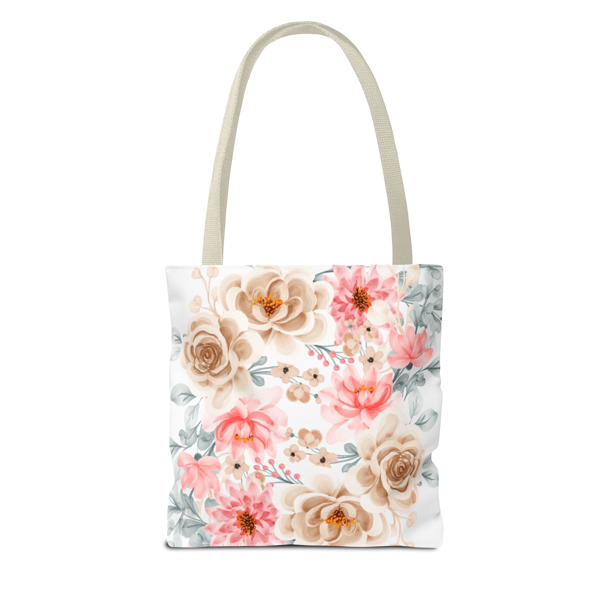Floral Watercolor Tote Bag — Pink & Beige Garden Roses All-Over Print