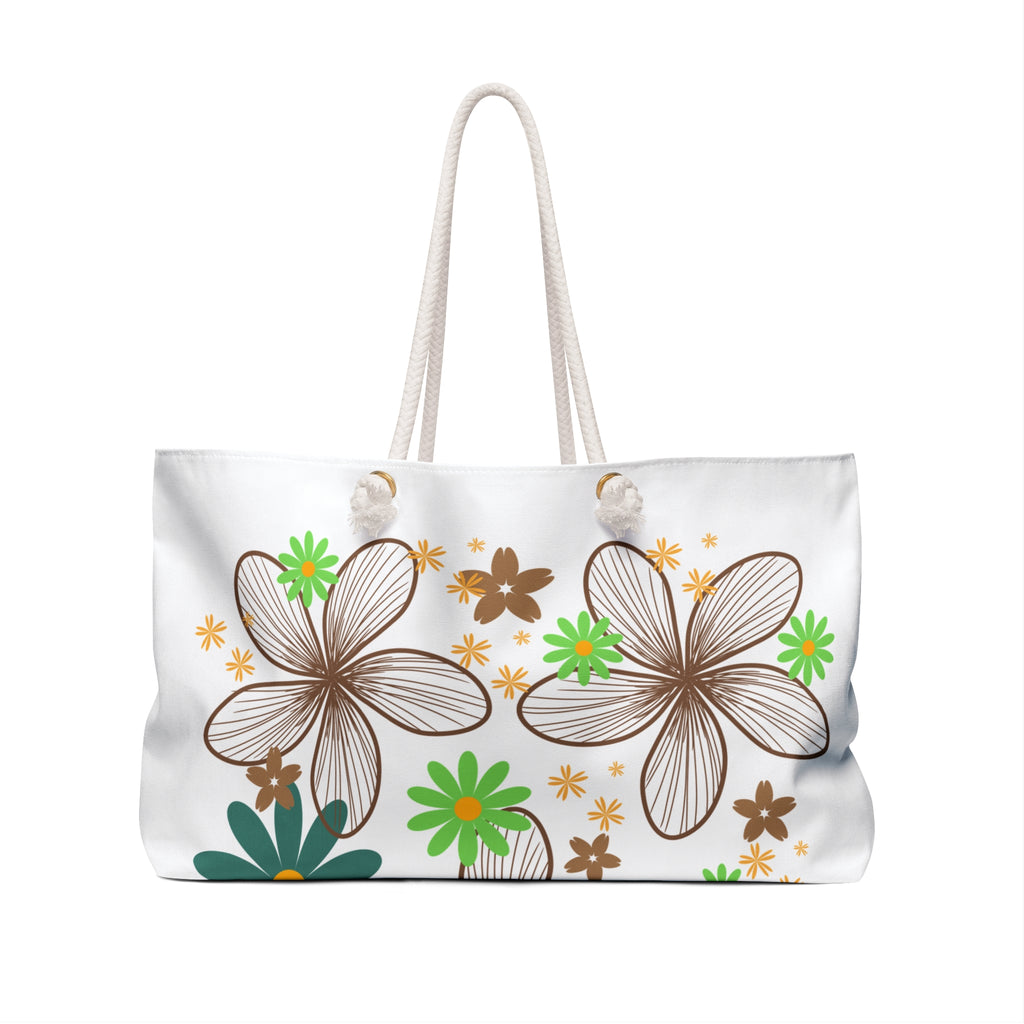 Floral Beach Weekender Bag — Brown & Green Retro Flower Travel Tote