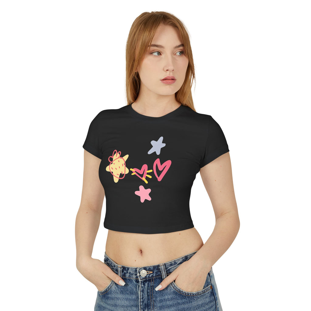 Cute Doodle Hearts & Pineapple Crop Tee — Women's Baby Tee